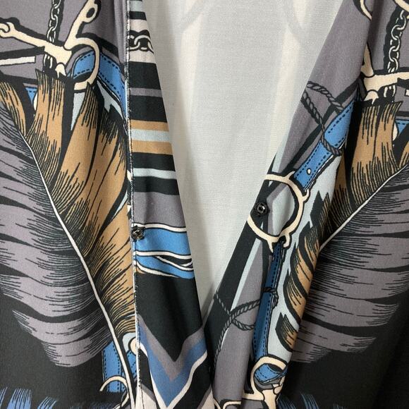 NWOT HALE BOB Blouse S Chains-Rope Leaf Faux Wrap Long Sleeve Lined Stretchy - Picture 6 of 11